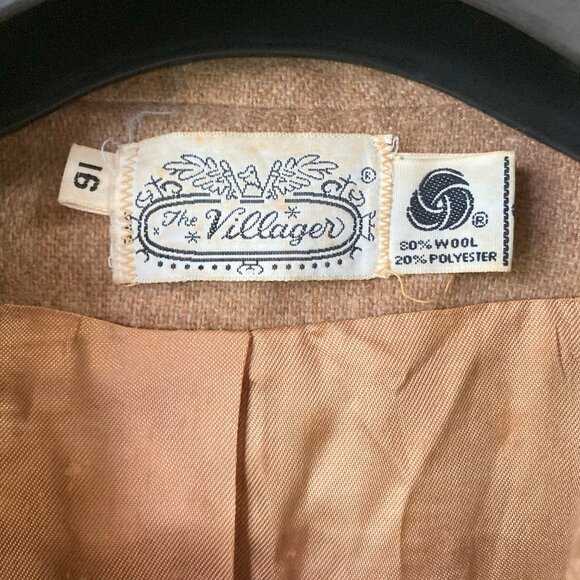 Vintage Tan Wool blend Blazer The Villager 16 Classic Style Spring Fall Jacket L - Picture 2 of 7